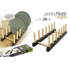PORTAPIATTI IN LEGNO 11X28X9CM ORGANIZZATORE SUPPORTO PORTA PIATTO CUCINA 838293