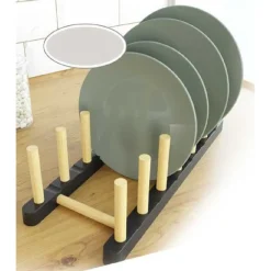 PORTAPIATTI IN LEGNO 11X28X9CM ORGANIZZATORE SUPPORTO PORTA PIATTO CUCINA 838293