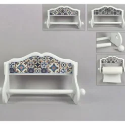 PORTAROTOLO PARETE CARTA CUCINA ROTOLO SCOTTEX E ALLUMINIO LEGNO BIANCO 20x10x35