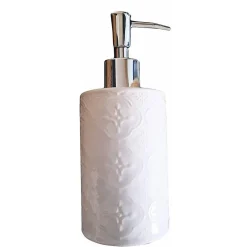 PORTASAPONE CILINDRICO BAROCCO BIANCO ESY_10317 TRAMA LEGNO 18CM CERAMICA SAPONE