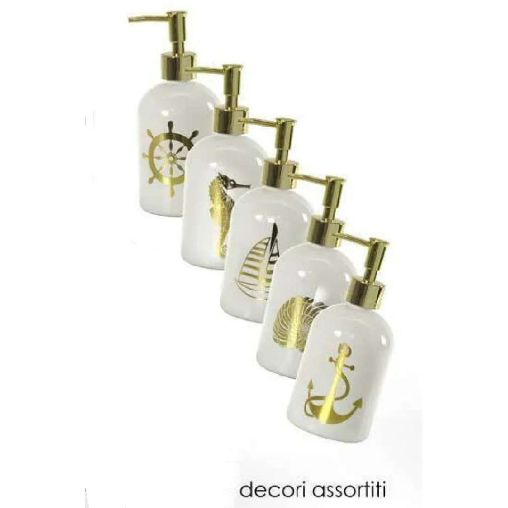 PORTASAPONE LIQUIDO DOSATORE ORO 450ML 8X18CM VETRO VARI DECORI ASSORTITI 775659