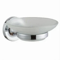 PORTASAPONE SAPONETTA DA PARETE IN ACCIAIO PIATTINO TONDO IN VETRO SATINATO 79803