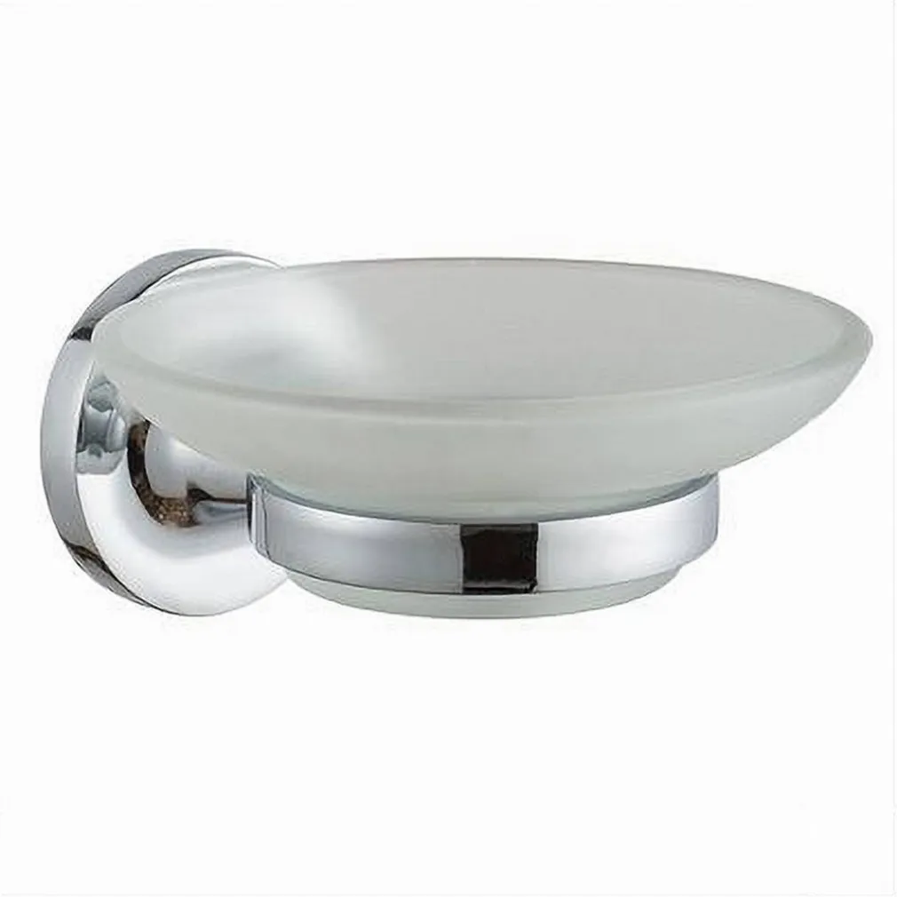 PORTASAPONE SAPONETTA DA PARETE IN ACCIAIO PIATTINO TONDO IN VETRO SATINATO 79803