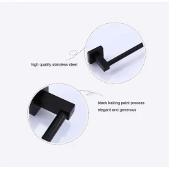 PORTASCIUGAMANI IN ACCIAIO INOX SINGOLO NERO DA 40 CM PER BAGNO DESIGN MODERNO