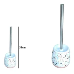 PORTASCOPINO BAGNO GRANIGLIA BIANCO MULTICOLORE CON BASE ROSA CON SCOPINO 59878