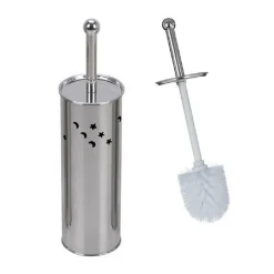 PORTASCOPINO CILINDRO ACCIAIO BAGNO SPAZZOLONE WC ARGENTO CON STELLE LUNE 52666