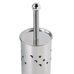 PORTASCOPINO CILINDRO ACCIAIO BAGNO SPAZZOLONE WC ARGENTO CON STELLE LUNE 52666