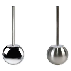 PORTASCOPINO SPAZZOLONE TONDO DA BAGNO ACCIAIO LUCIDO SATINATO ARREDO 37 X 13 CM