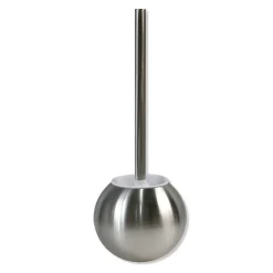 PORTASCOPINO SPAZZOLONE TONDO DA BAGNO ACCIAIO LUCIDO SATINATO ARREDO 37 X 13 CM