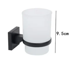 PORTASPAZZOLINI BICCHIERE VETRO ACCIAIO DA MURO NERO STILE MINIMAL MODERNO 79985