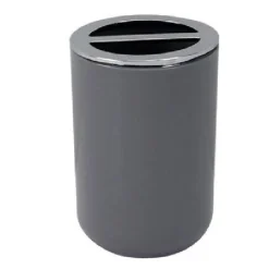 PORTASPAZZOLINI BICCHIERE ACCESSORI BAGNO 2 FORI GRIGIO SILVER CONTENITORE 79893