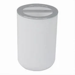 PORTASPAZZOLINI BICCHIERE ACCESSORI BAGNO 2 FORI BIANCO SILVER CONTENITORE 79863