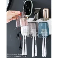 PORTASPAZZOLINO ADESIVO MULTIFUNZIONE ORGANIZER PER SPAZZOLINO DENTI CON 4 TAZZE + 4 SLOT