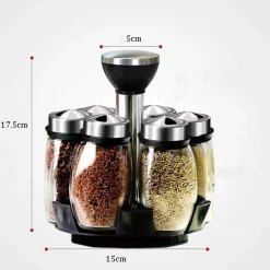 PORTASPEZIE GIREVOLE CON 6 BARATTOLI IN VETRO TAPPI SPARGISPEZIE ORGANIZER CUCINA