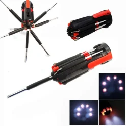 PORTATILE 8 IN 1 MULTI CACCIAVITE CON 6 LED TORCIA TOOLS LIGHT UP SET