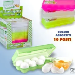 PORTAUOVA PORTA 10 UOVA POSTI CONTENITORE FRIGO PLASTICA COLORATO SCATOLA DFH