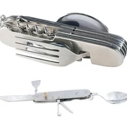 POSATE PIEGHEVOLE COLTELLINO MULTIUSO SVIZZERO CUCCHIAIO FORCHETTA ACCIAIO