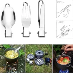 POSATE PIEGHEVOLI FORCHETTA CUCCHIAO CORTELLO IN ACCIAIO CON ASTUCCIO DA VIAGGIO