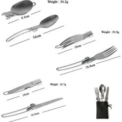 POSATE PIEGHEVOLI FORCHETTA CUCCHIAO CORTELLO IN ACCIAIO CON ASTUCCIO DA VIAGGIO