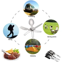 POSATE PIEGHEVOLI FORCHETTA CUCCHIAO CORTELLO IN ACCIAIO CON ASTUCCIO DA VIAGGIO