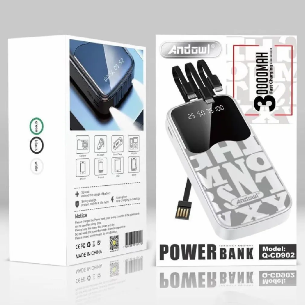 POWER BANK 30000 MAH CARICABATTERIE ESTERNO PORTATILE A RICARICA RAPIDA Q-CD902