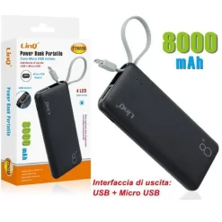 POWER BANK BATTERIA ESTERNA PORTATILE RICARICABILE 8000MAH CON MICRO USB TT8030