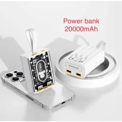 POWER BANK CARICABATTERIE ESTERNO PORTATILE CON RICARICA RAPIDA DA 20000 MAH CON LUCE LED