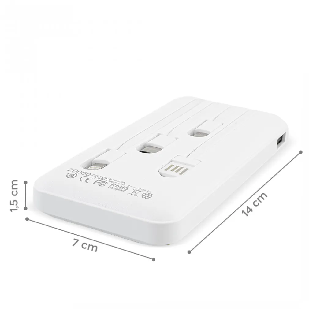 POWER BANK 20000mah CARICABATTERIE PORTATILE VELOCE CON 4 CAVI USB CARICA RAPIDA