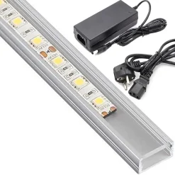 PROFILO BARRA ALLUMINIO IMPERMEABILE 1 METRO A 72 LED 18W + ALIMENTATORE DA 5 AH