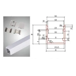 PROFILO IN ALLUMINIO BARRA DA 2MT CON COPERTURA OPACA PER STRIP LED STRISCE AL15