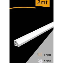 PROFILO IN ALLUMINIO DA 2MT ANGOLARE COPERTURA OPACA PER STRIP LED STRISCE AL-06