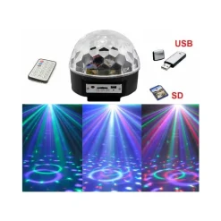PROIETTORE A SFERA LED LUCI EFFETTI DISCOTECA DJ RGB MULTICOLORE USB SD CARD Off