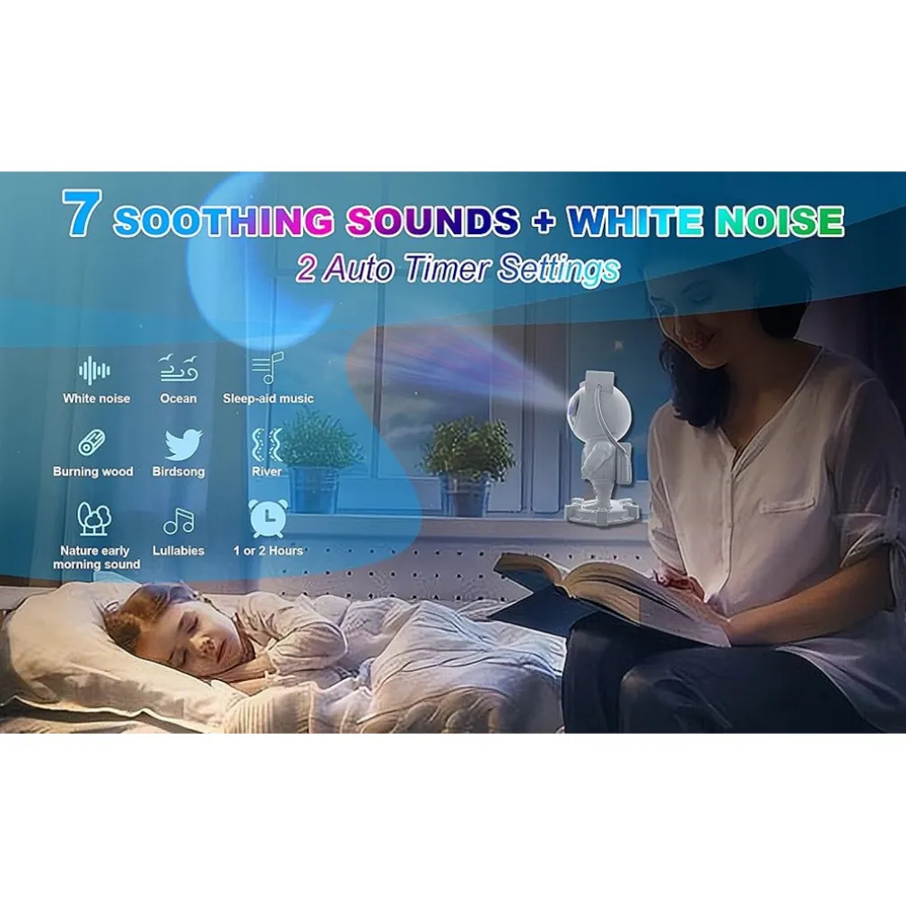 PROIETTORE GALASSIA LUCE NOTTURNA FORMA ASTRONAUTA ALTOPARLANTE BLUETOOTH TELECOMANDO