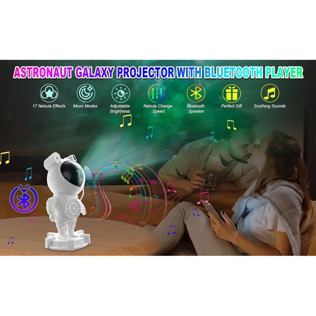 PROIETTORE GALASSIA LUCE NOTTURNA FORMA ASTRONAUTA ALTOPARLANTE BLUETOOTH TELECOMANDO