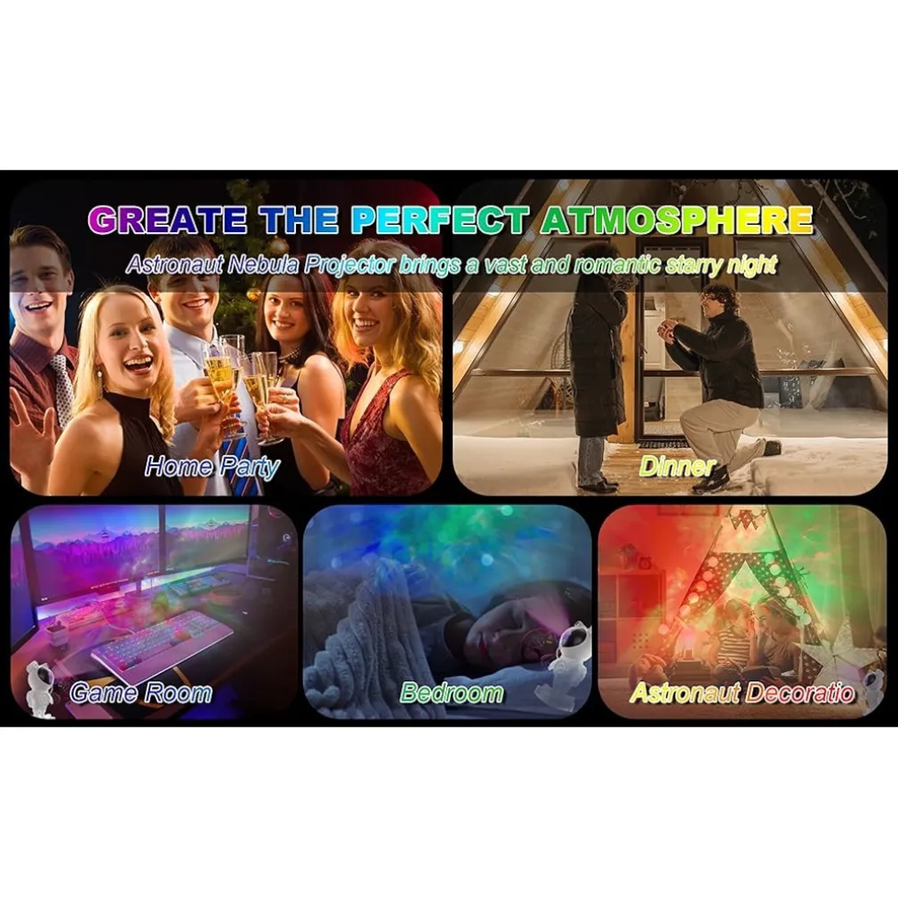 PROIETTORE GALASSIA LUCE NOTTURNA FORMA ASTRONAUTA ALTOPARLANTE BLUETOOTH TELECOMANDO