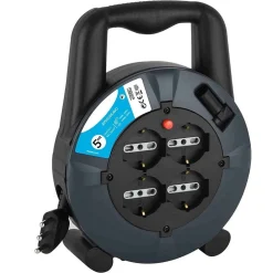 PROLUNGA ELETTRICA CAVO 5 MT AVVOLGICAVO 4 PRESE SCHUKO POLIVALENTI SPINA 16A