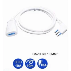 PROLUNGA LINEARE BIANCA 10 MT CON SPINA 10A 2P+T + PRESA 10A 2P+T CAVO 90° 83272