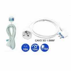 PROLUNGA LINEARE CAVO A 90° 10 MT SPINA 16A PRESA SCHUKO UNIVERSALE BIANCA 83290