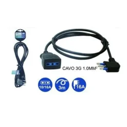 PROLUNGA LINEARE NERA CAVO DA 3 MT SPINA 16A + PRESA BIPASSO 10/16A 2P+T 83282