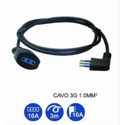 PROLUNGA LINEARE NERA SPINA 10A 2P+T + PRESA 10A 2P+T USCITA CAVO 3 MT 90° 83279