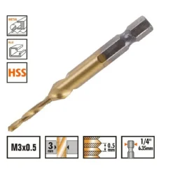 PUNTA PER TRAPANO M3X0.5MM IN TITANIO HSS CON FILETTATURA METRICA METALLO 57209