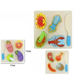 PUZZLE 3D BLOCCHI LEGNO EDUCATIVO COLORATO GIOCO BAMBINI VERDURE FRUTTI MARE