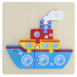 PUZZLE 3D BLOCCHI LEGNO FORMA DI NAVE EDUCATIVO COLORATO GIOCO BAMBINI BARCA