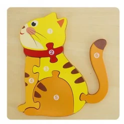 PUZZLE 3D BLOCCHI LEGNO FORMA GATTINO EDUCATIVO COLORATO GIOCO BAMBINI ANIMALI