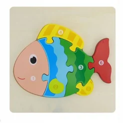 PUZZLE 3D BLOCCHI LEGNO FORMA DI PESCE EDUCATIVO COLORATO GIOCO BAMBINI ANIMALI