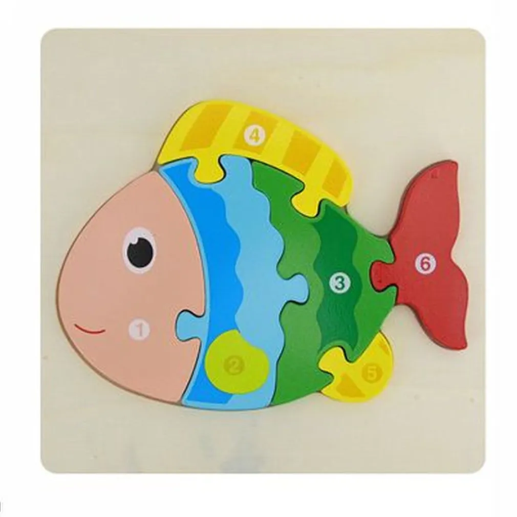 PUZZLE 3D BLOCCHI LEGNO FORMA DI PESCE EDUCATIVO COLORATO GIOCO BAMBINI ANIMALI