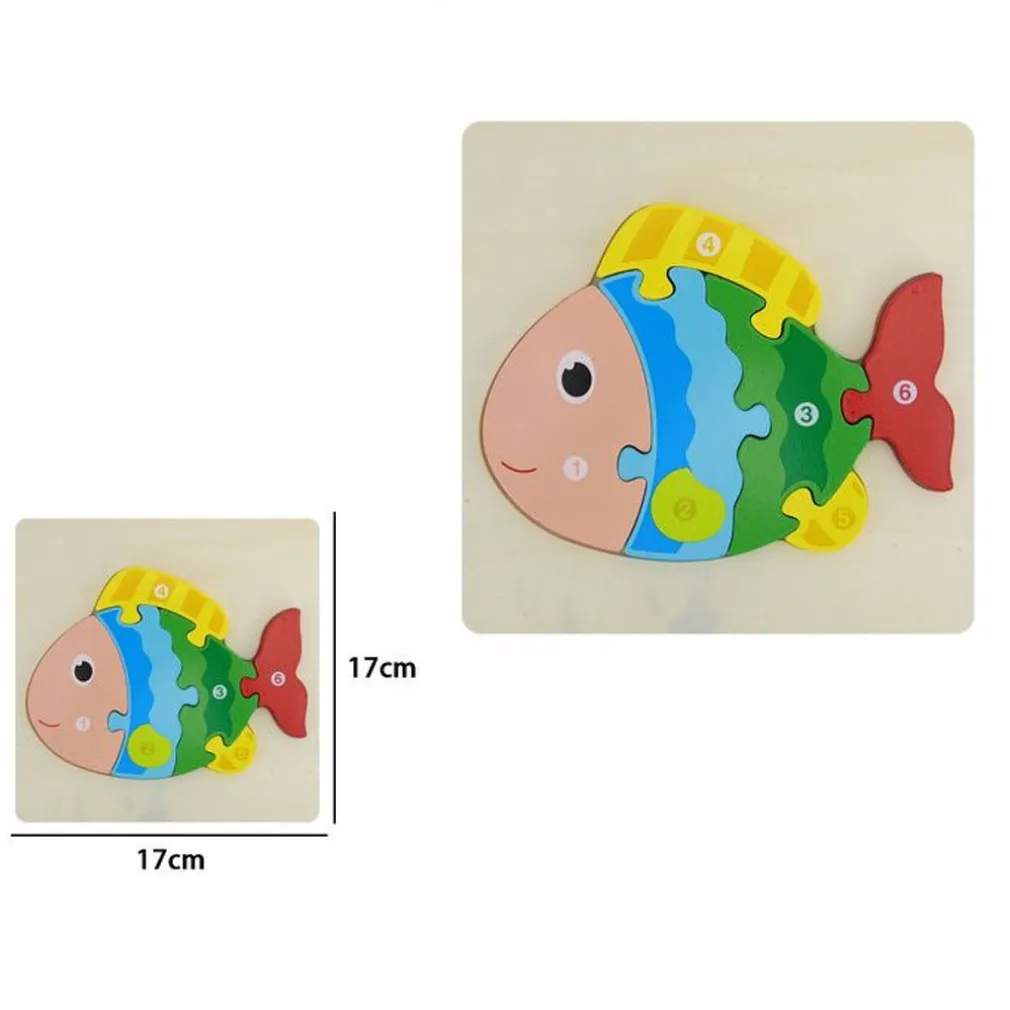 PUZZLE 3D BLOCCHI LEGNO FORMA DI PESCE EDUCATIVO COLORATO GIOCO BAMBINI ANIMALI