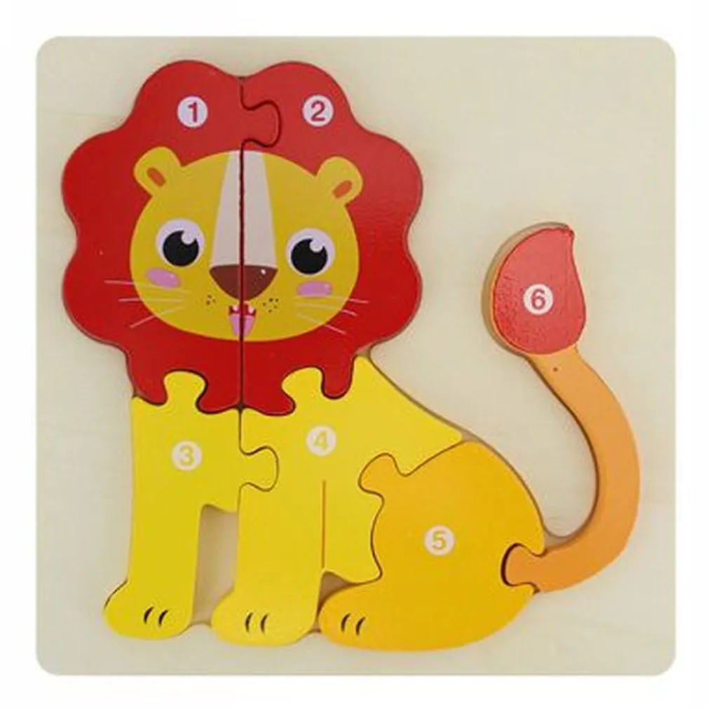 PUZZLE 3D BLOCCHI LEGNO FORMA DI LEONE EDUCATIVO COLORATO GIOCO BAMBINI ANIMALI