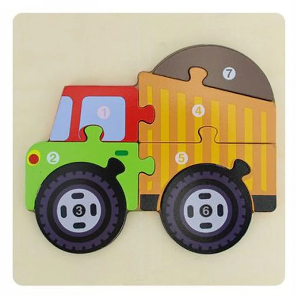 PUZZLE 3D BLOCCHI LEGNO FORMA DI CAMION EDUCATIVO COLORATO GIOCO BAMBINI ANIMALI