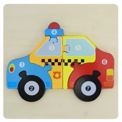 PUZZLE 3D BLOCCHI LEGNO FORMA MACCHINA POLIZIA EDUCATIVO COLORATO GIOCO BAMBINI